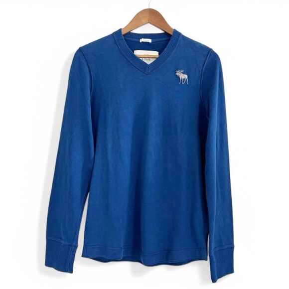 Y2K Abercrombie & Fitch Sweater Cotton Mens Blue Muscle Fit V Neck Size S - Picture 1 of 7